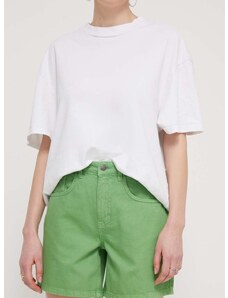 Bavlněné šortky Desigual SURY zelená barva, hladké, high waist, 24SWDD54