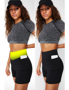 Trendyol Black 2nd Layer with Extra Tummy Tuck and Short Pocket Detail Knitted Sports Shorts Tights