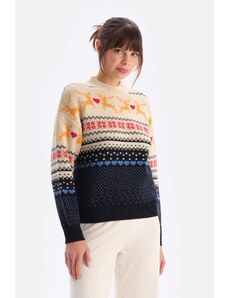 Dagi Navy Blue Christmas Patterned Knitwear Sweater