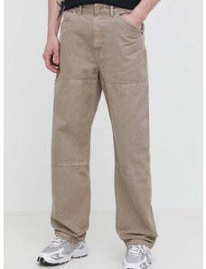 Bavlněné kalhoty Superdry béžová barva, jednoduché