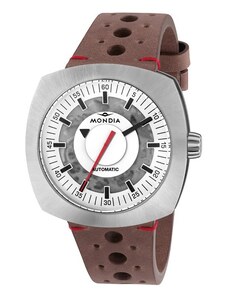 Mondia Watches Stříbrné pánské hodinky Mondia s koženým páskem Prade - Silver / White 42MM Automatic