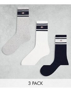 GANT 3 pack sport socks with shield logo in white grey navy