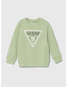 Dětská bavlněná mikina Guess zelená barva, s potiskem