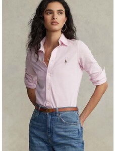 Bavlněná košile Polo Ralph Lauren růžová barva, slim, s klasickým límcem