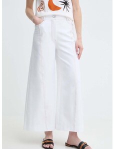 Kalhoty Max Mara Leisure dámské, bílá barva, široké, high waist