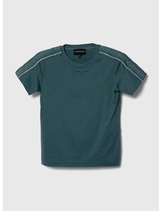 Bavlněné tričko Emporio Armani tyrkysová barva, s aplikací