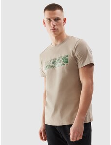 4F Pánské tričko regular s potiskem - béžové
