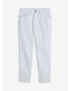 bonprix Strečové kalhoty s děrovanou výšivkou Bílá