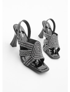Marjin Women's Stone Stud Toe Scarf Evening Dress Heeled Shoes Roynas Black