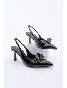 Marjin Women's Stiletto Bow Open Back Scarf Heeled Shoes Torney Black Patent Leather