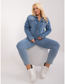 Fashionhunters Modrá džínová bunda plus velikosti s knoflíky