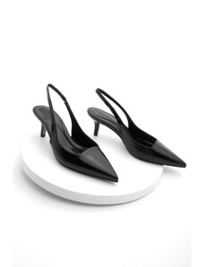 Marjin Women's Pointed Toe Open Back Classic Heeled Shoes Tirya Black