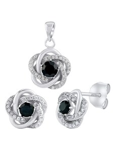 SILVEGO Stříbrný set šperků ROSALYN - náušnice a přívěsek s přírodním safírem a Brilliance Zirconia JJJS0088SA
