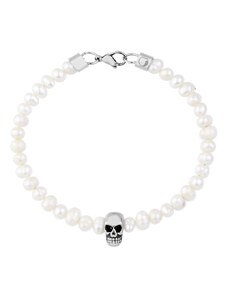 Manoki Pánský perlový náramek Aronne - lebka, chirurgická ocel