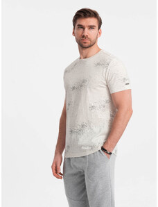 Ombre Clothing Pánské tričko s celoplošným potiskem a rozsypanými písmeny - světle béžové V1 OM-TSFP-0179