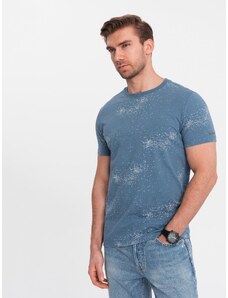 Ombre Men's full-print t-shirt with scattered letters - blue denim