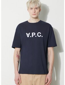 Bavlněné tričko A.P.C. T-Shirt River tmavomodrá barva, s potiskem, COFDW.H26324.IAK