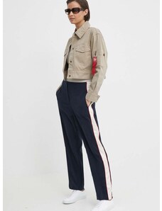 Kalhoty Tommy Hilfiger dámské, tmavomodrá barva, přiléhavé, high waist, WW0WW41607