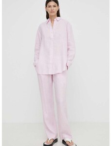 Plátěné kalhoty Samsoe Samsoe HOYS růžová barva, jednoduché, medium waist, F23900002