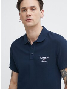 Bavlněné polo tričko Tommy Jeans tmavomodrá barva, s aplikací, DM0DM18927