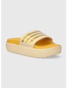 Pantofle adidas dámské, žlutá barva, na platformě, IF3422