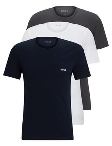 BOSS trička pánská 3-balení - bílá, tmavě šedá, modrá