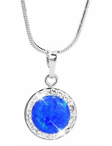 SkloBižuterie-J Stříbrný řetízek s opálem a křišťálky Swarovski Opal Round blue I