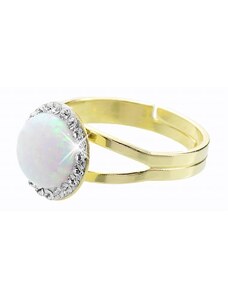 SkloBižuterie-J Stříbrný prsten s opálem a křišťálky Swarovski components Opal Round I.