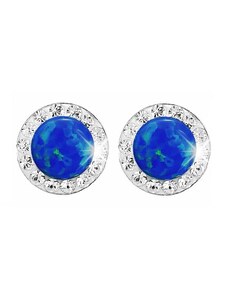 SkloBižuterie-J Stříbrné náušnice s opálem a křišťálky Swarovski Opal Round blue II