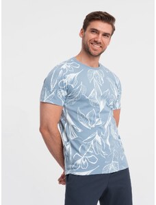 Ombre Clothing Pánské tričko s celoplošným potiskem a kontrastními listy - modré V2 OM-TSFP-0180