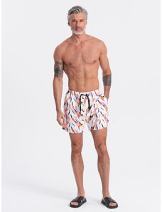 Ombre Clothing Pánské plavecké šortky s barevným potiskem - bílé V2 OM-SRBS-0140