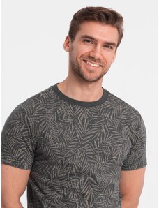 Ombre Clothing Pánské tričko s celoplošným potiskem palmových listů - grafitové V4 OM-TSFP-0182