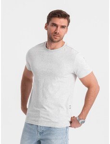 Ombre Clothing Pánské tričko s potiskem palmových listů - šedé V2 OM-TSFP-0182