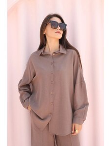 Laluvia Oversize Off Shoulder Linen Shirt