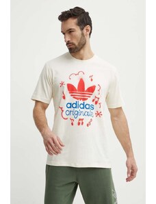 Bavlněné tričko adidas Originals béžová barva, s potiskem, IS2895