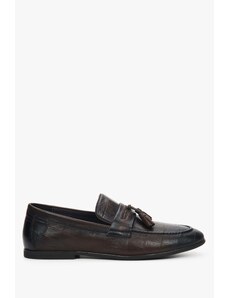 Men's Dark Brown Slip-On Loafers made of Genuine Leather Estro ER00109298