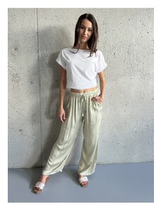 Fashion Lounge Saténové kalhoty světle olivové