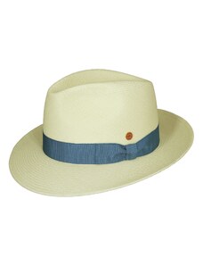 Luxusní panamák s světlé modrou stuhou - klobouk Fedora - ručně pletený, UV faktor 80 - Ekvádorská panama Cuenca - Mayser William