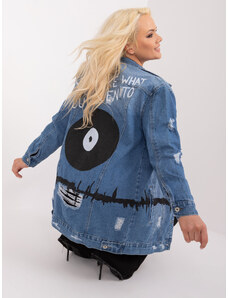 Fashionhunters Modrá plus size džínová bunda s nápisem