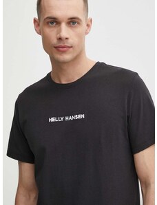 Bavlněné tričko Helly Hansen černá barva, s aplikací