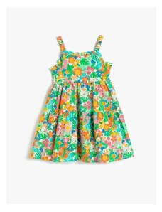 Koton Baby Girl Dress Floral Frilled Strap With Window Detail on the Back