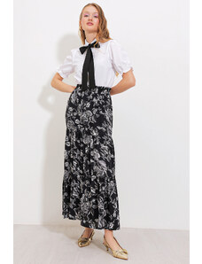 Bigdart Women's Black Patterned Long Viscose Skirt 1898