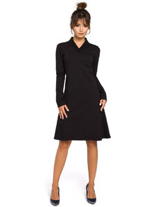 model 18001672 Trapézové šaty s žebrovaným lemem černé - BeWear
