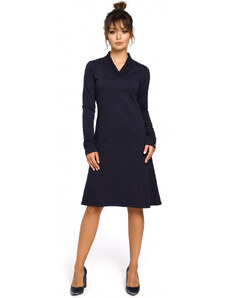 model 18001674 Trapézové šaty s žebrovaným lemem tmavě modré - BeWear