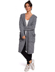 Pletený svetr s kapucí šedý model 18002147 - BeWear