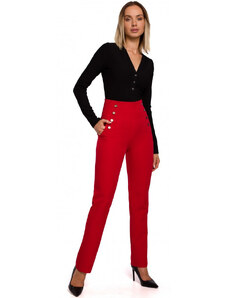 model 18002821 Kalhoty s vysokým pasem a ozdobnými cvočky červené - Moe