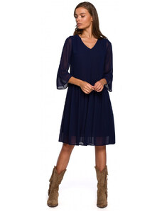 model 18003018 Jednoduché šifonové šaty tmavě modré - STYLOVE