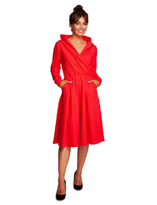 BeWear B245 Široké šaty se zavinovačkou a kapucí - červené
