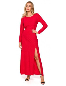 Moe M719 Maxi šaty s dlouhými rukávy - červené