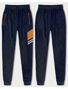 J.STYLE Tmavě modré pánské teplákové kalhoty s barevnými vsadkami (8K206B-25)